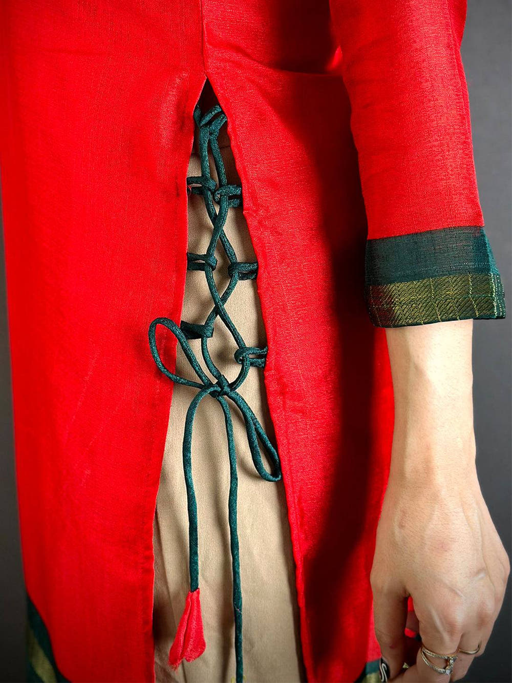 Red Soft Kota Crepe V Neck Kurti