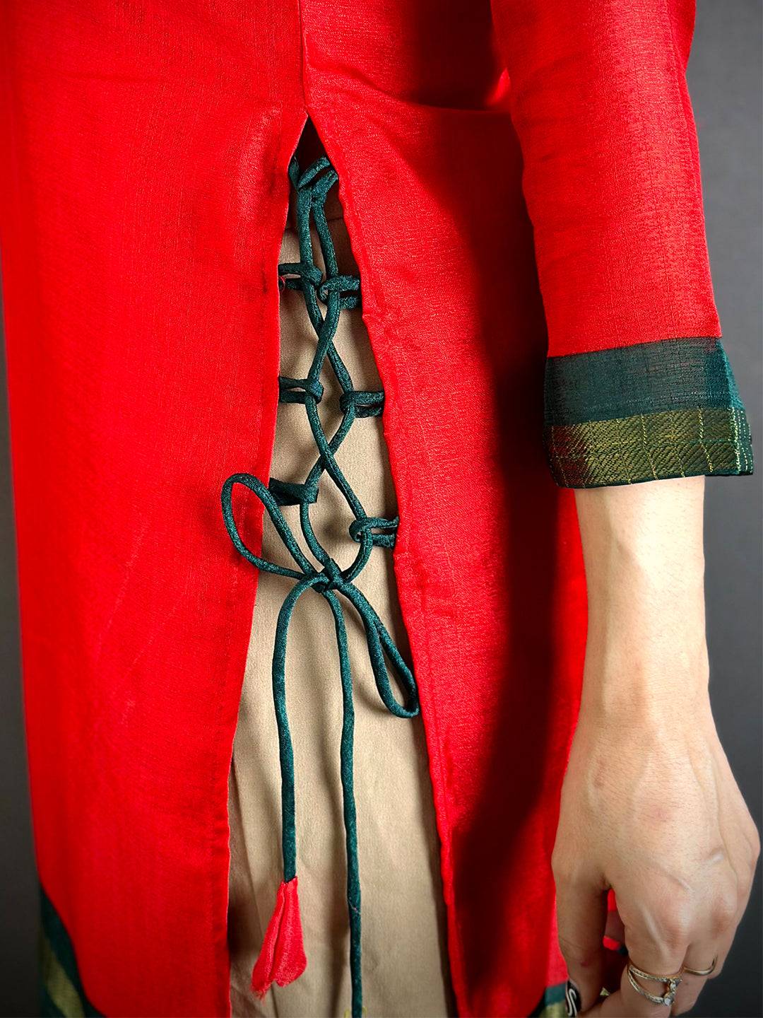 Red Soft Kota Crepe V Neck Kurti