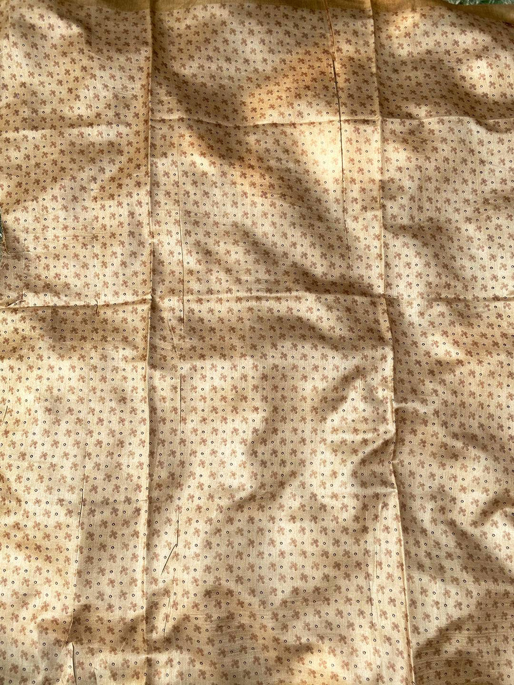 Close-up of Kalamkari saree with intricate floral patterns