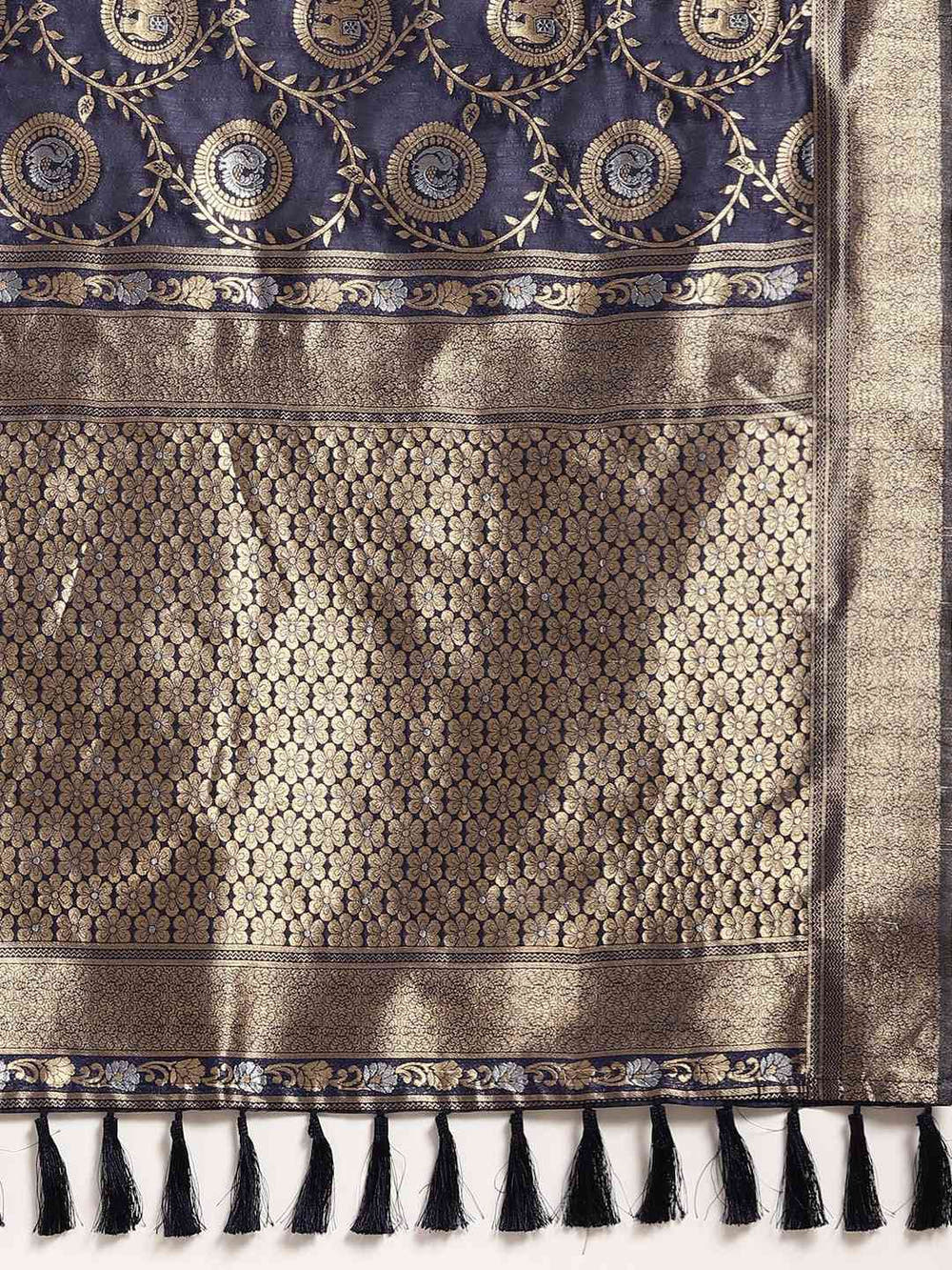  Beautiful Banarasi Navy Colour Silk Saree
