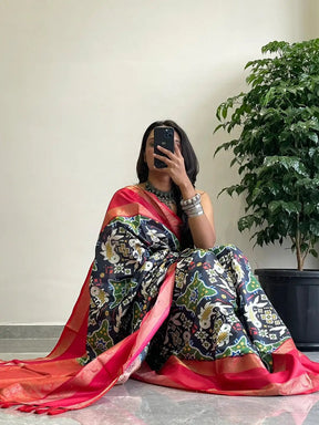 Stylish soft silk saree featuring Pochampally design and Gadwal border