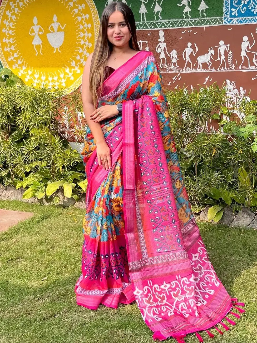 Floral Ikkat Printed Party Wear Saree