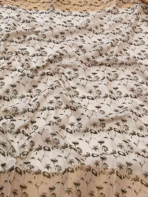 Close-up of Floral Elegance Pure Linen Saree fabric
