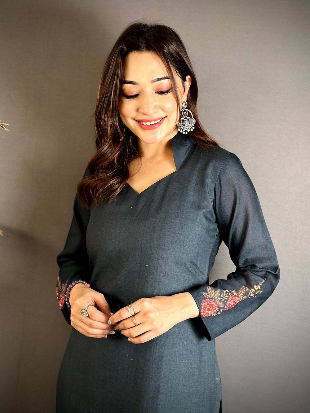 Diamond Neck Floral Mul Kurti