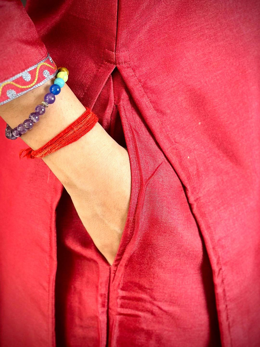Brick Red Ari Work Cotton Zari Kurti