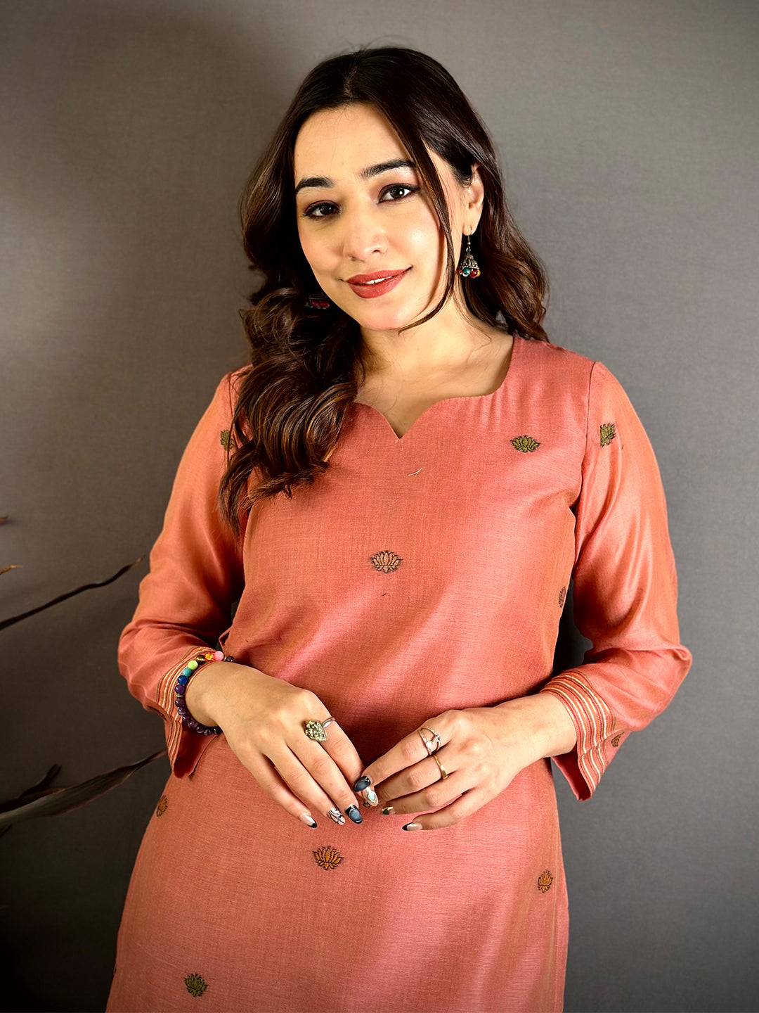 Soft Peach Floral Weave Dress