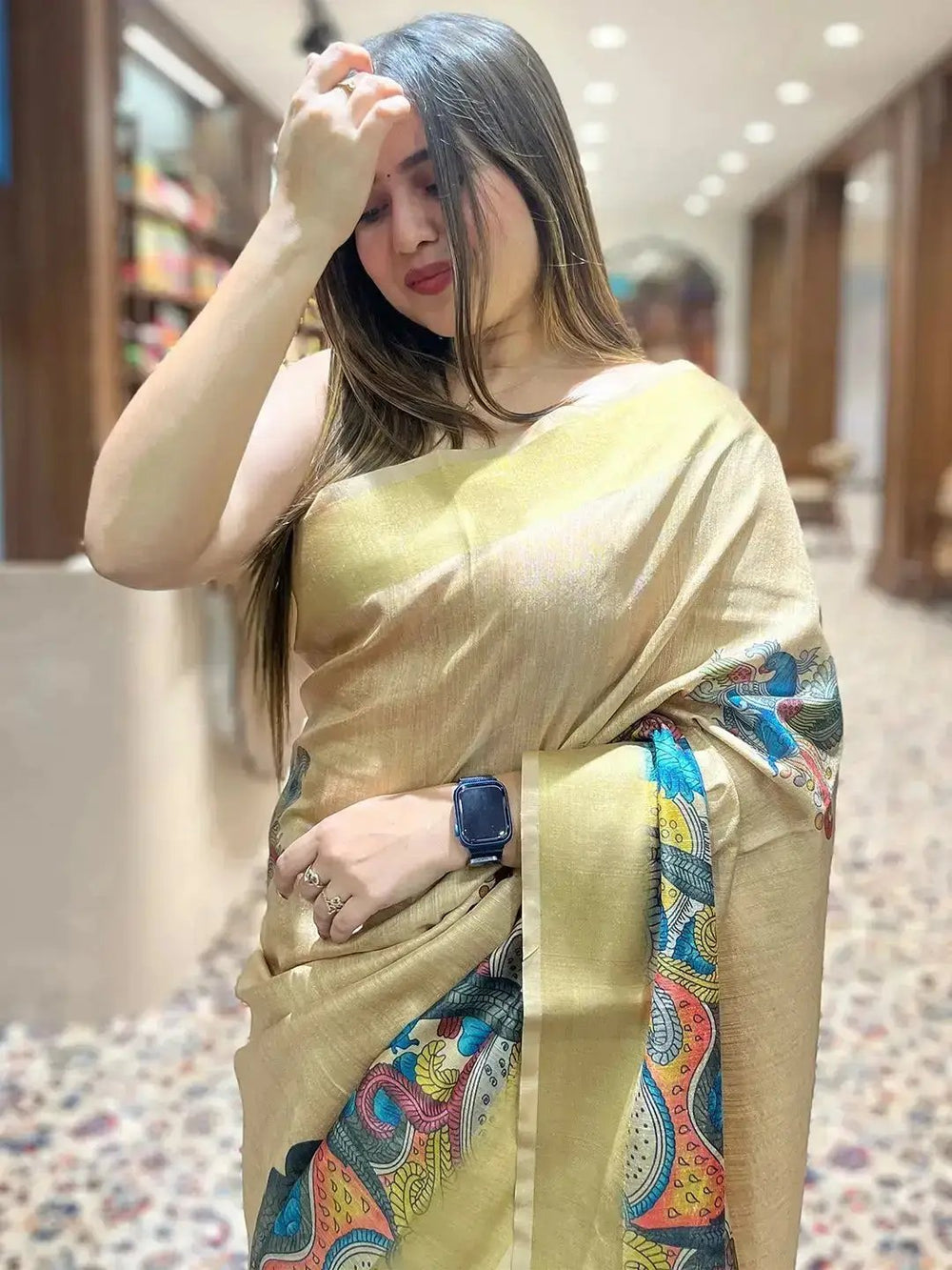 Close-up of Pen Kalamkari Saree showcasing fine details