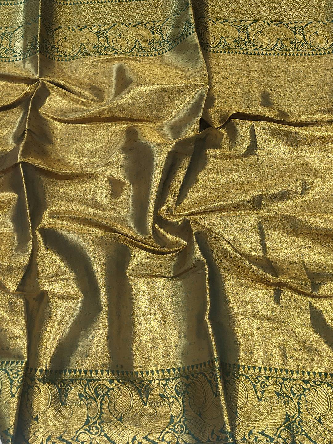 Detailed Zari Butti on Chiku Banarasi Tissue Silk Saree