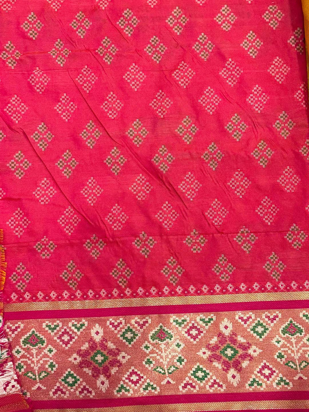 Yellow Pochampally Patola Soft Silk Saree