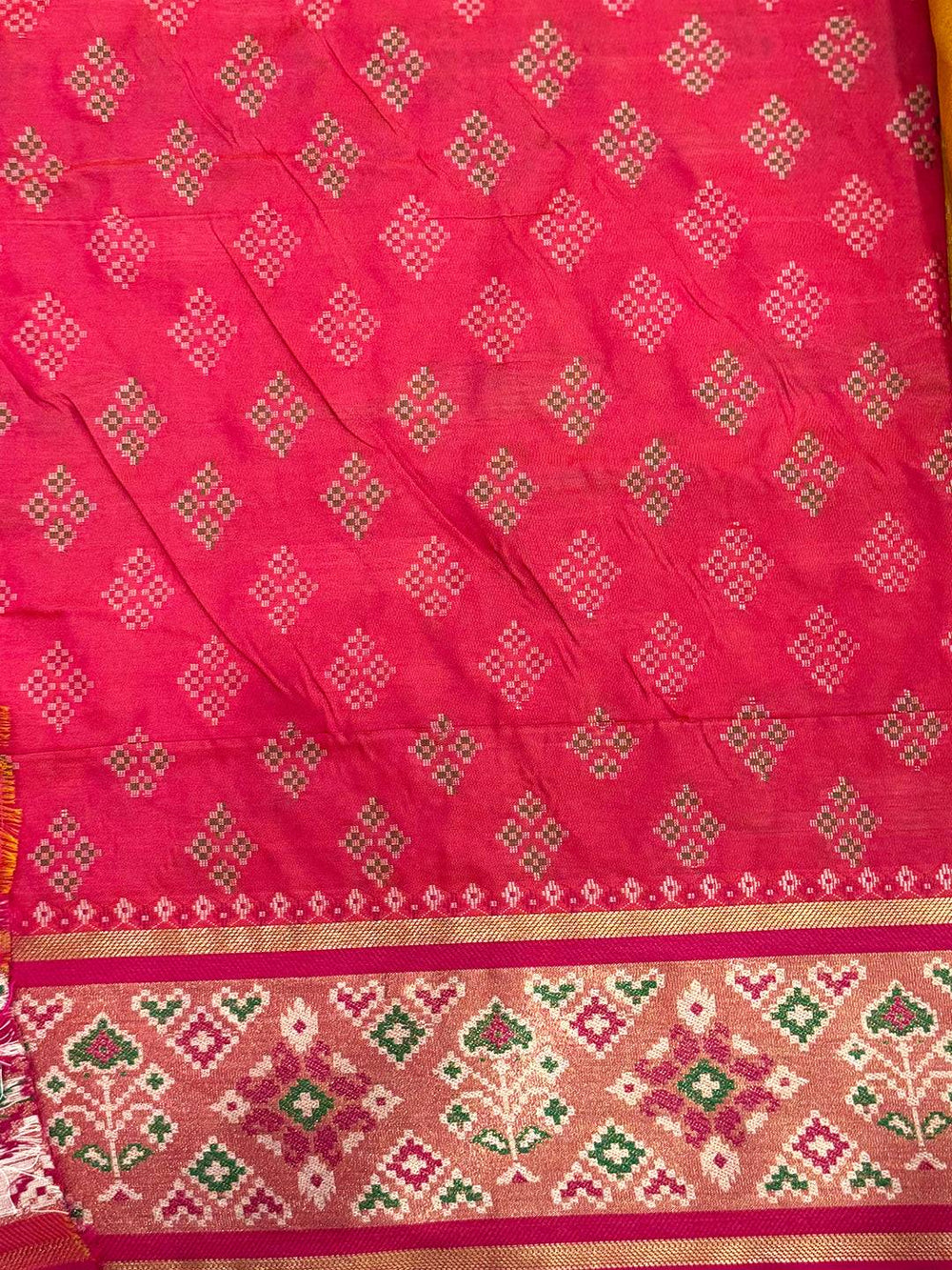 Yellow Pochampally Patola Soft Silk Saree