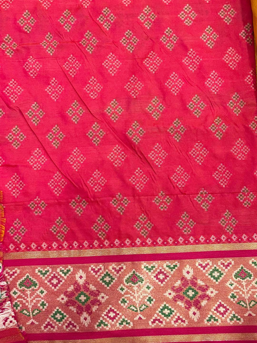 Yellow Pochampally Patola Soft Silk Saree