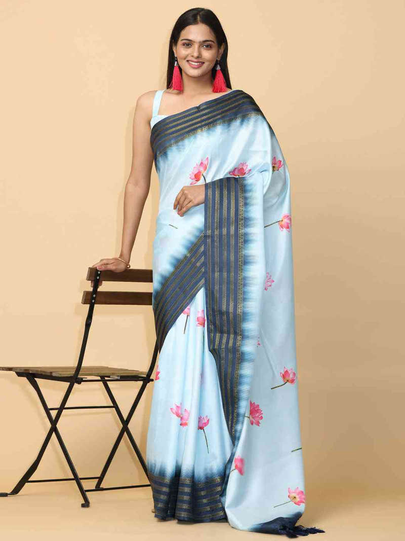 Blue Colour Soft Silk Pichwai Digital Print Saree