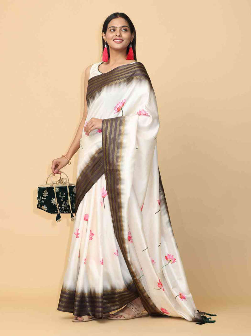 White Colour Soft Silk Pichwai Digital Print Saree