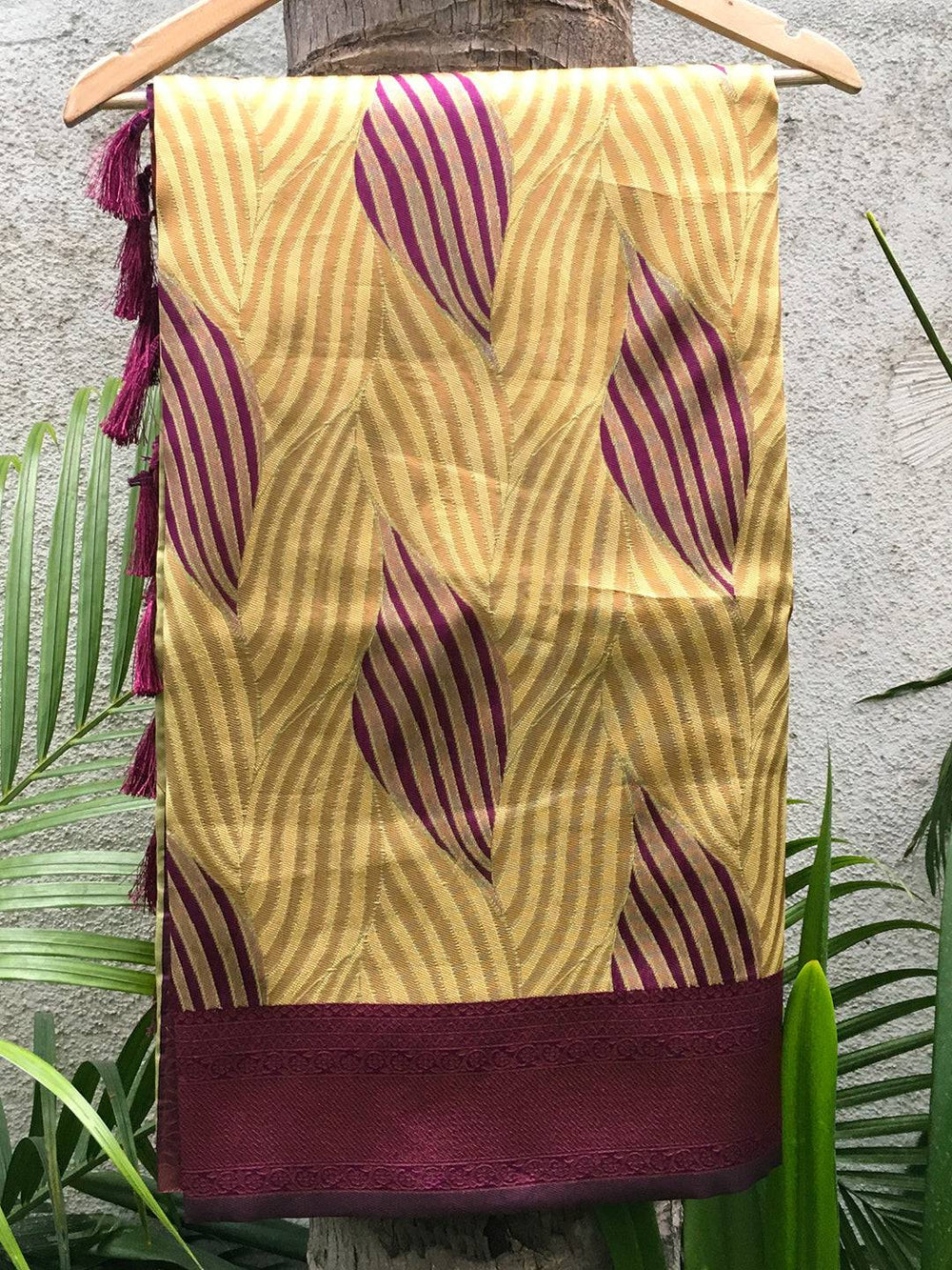 Olive Tussar Silk Ikkat Saree with abstract print on hanger