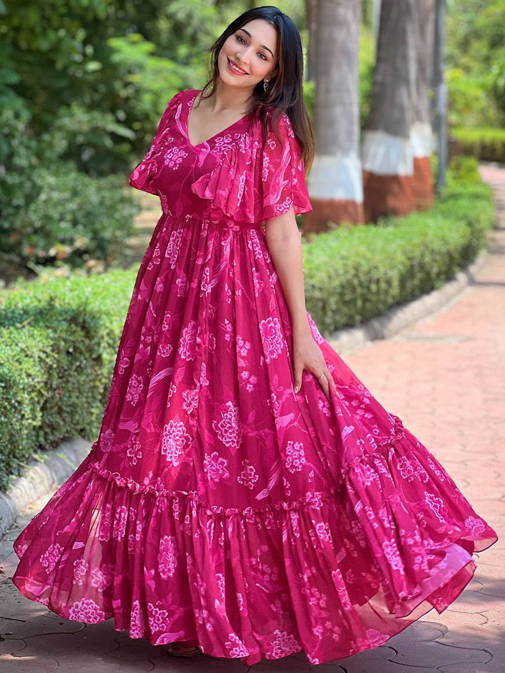 Elegant Pink Peony Dress with floral design