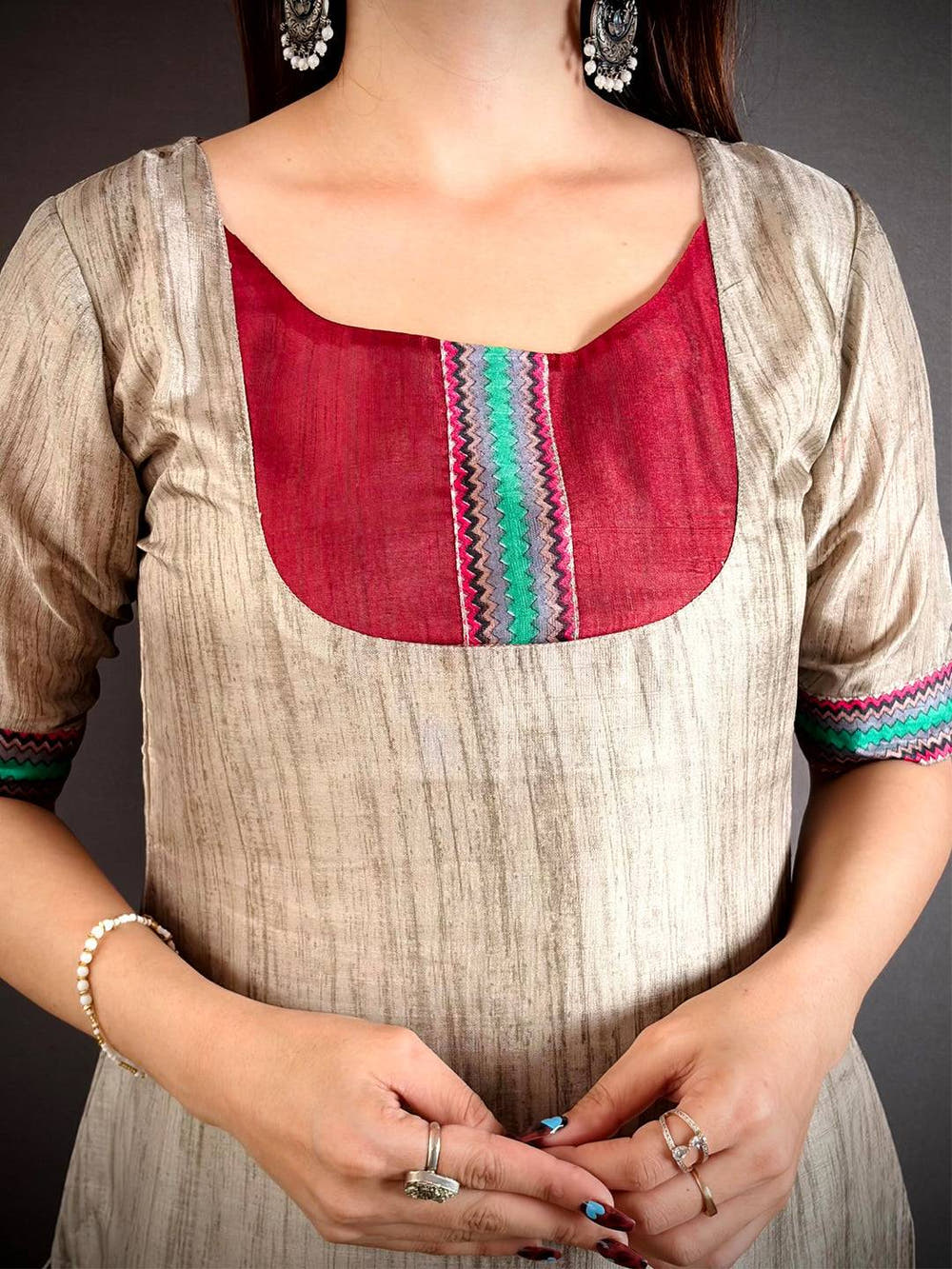 Classic Round Neck Soft Dola Silk Kurti