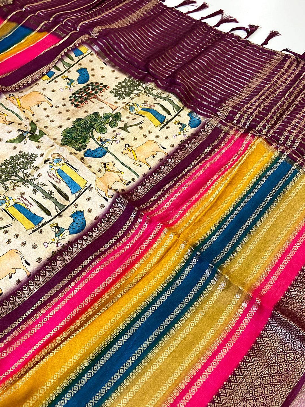 Radiant Soft Silk Kalamkari Zari Stripe Saree