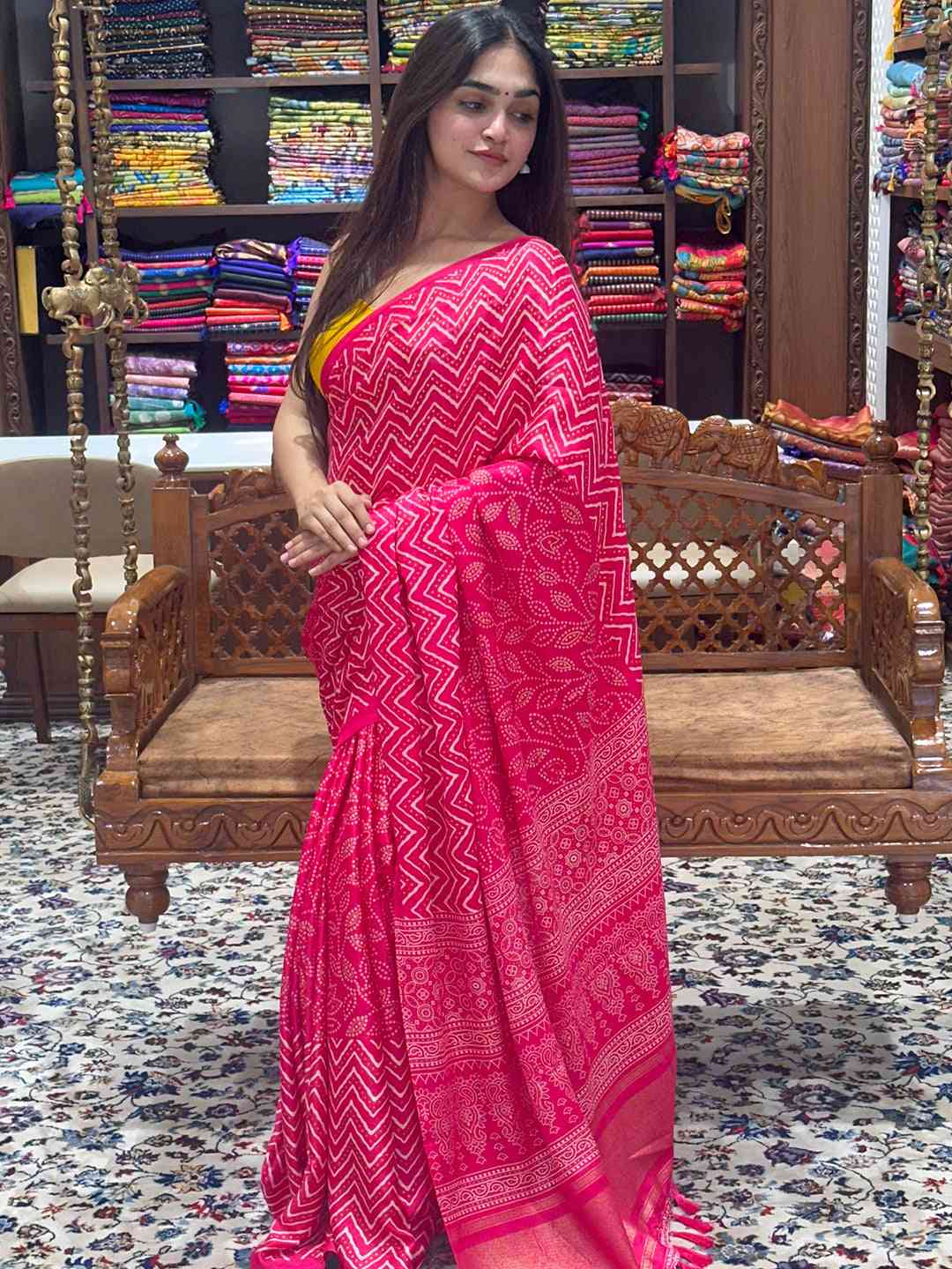 Elegant Manipuri Silk Saree showcasing detailed foil patterns