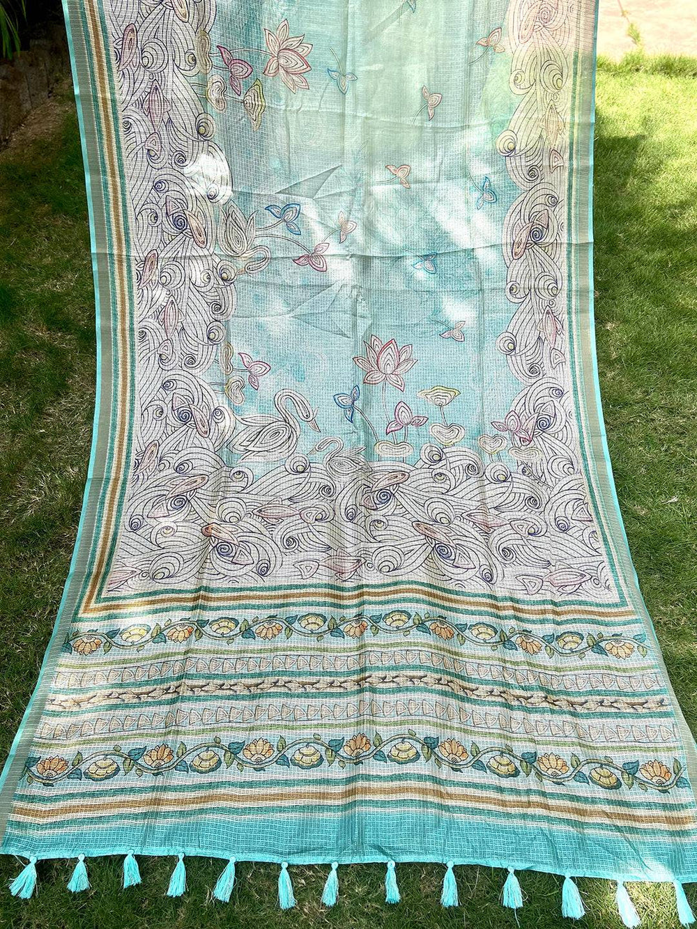  Soft Kota Doriya Silk Saree With Flower Kalamkari Print