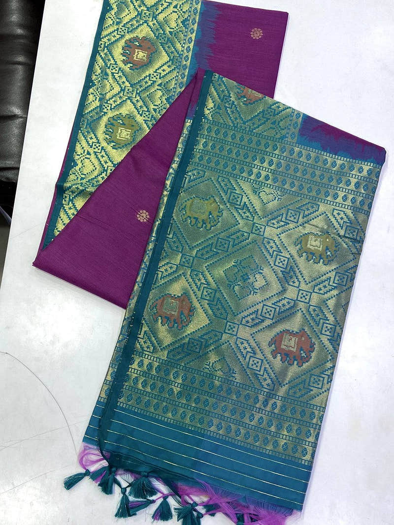 Royal Purple Silk Zari Weaving Saree