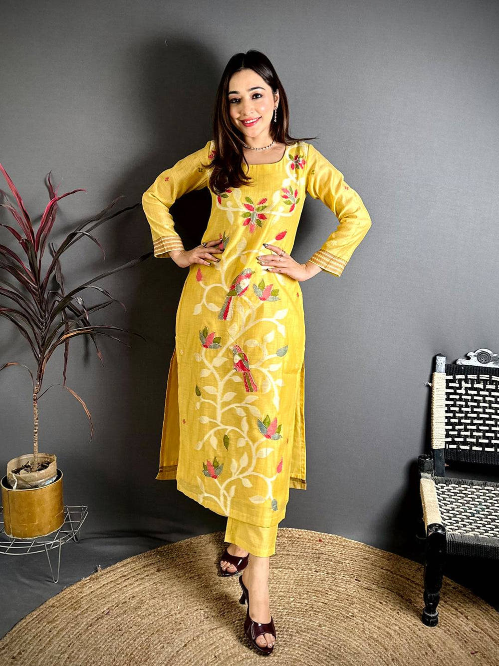Yellow Floral Heritage Cotton Suit Set