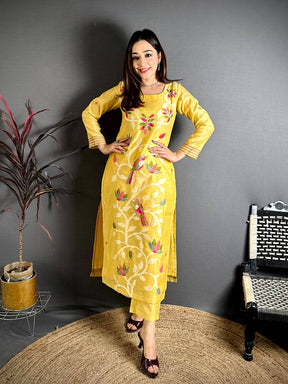Yellow Floral Heritage Cotton Suit Set