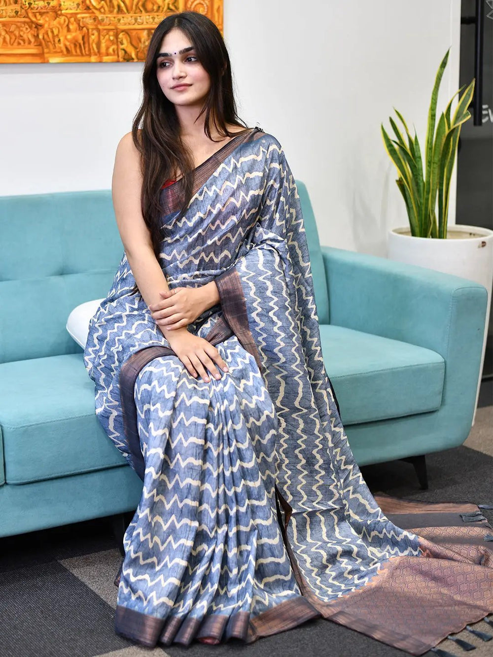 Beautiful Pure Tussar Silk Ghicha Saree with geometric print