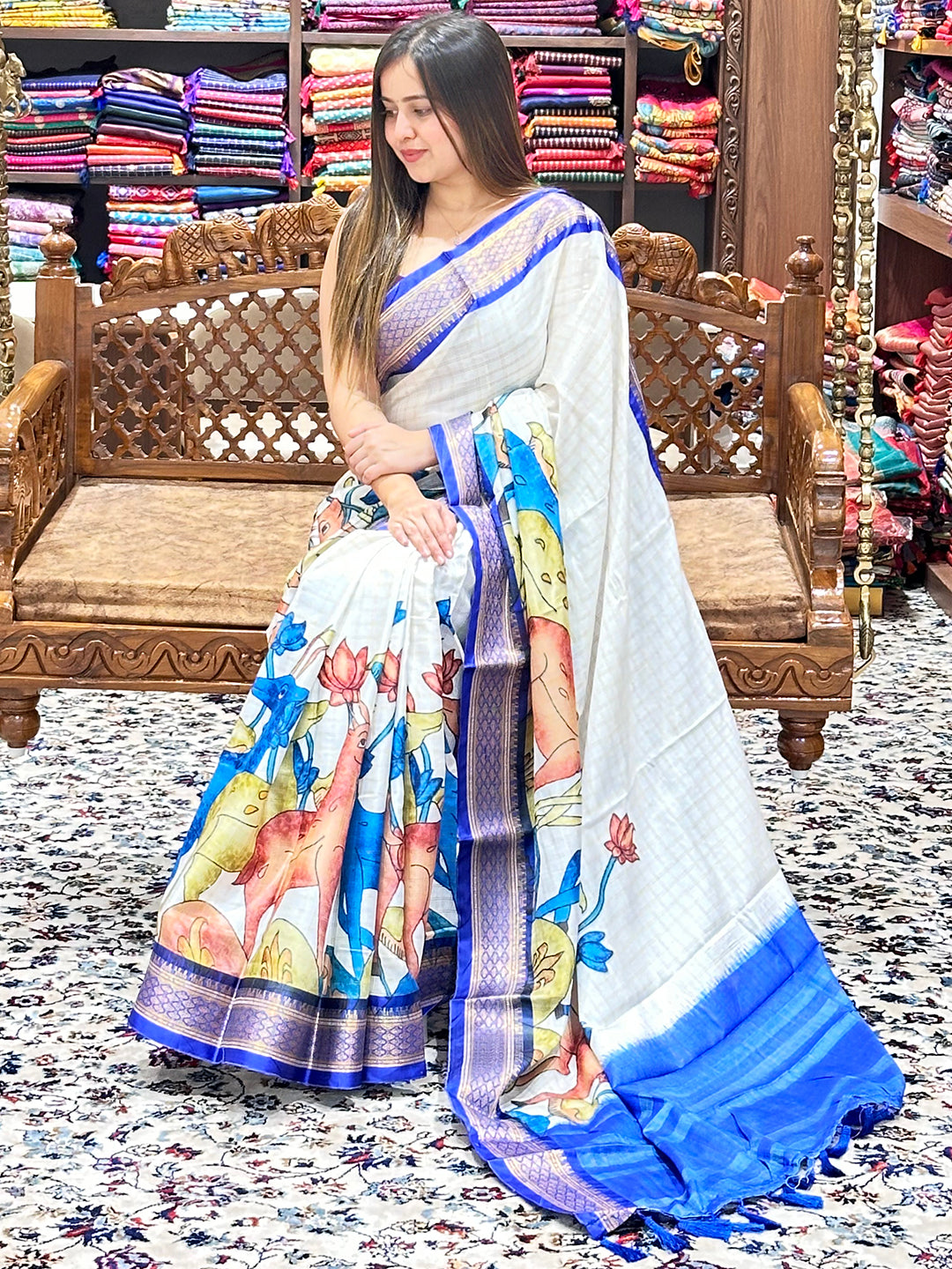 Blue Colour Uppada Silk Saree With Kalamkari Digital Print