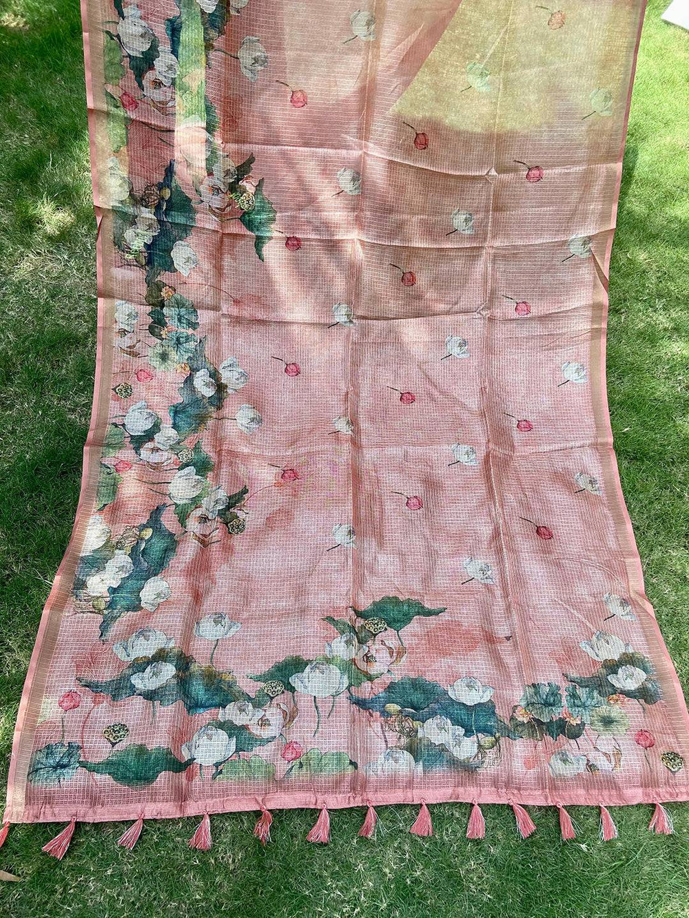 Muvel Colour Soft Kota Doriya Silk Saree With Flower Print