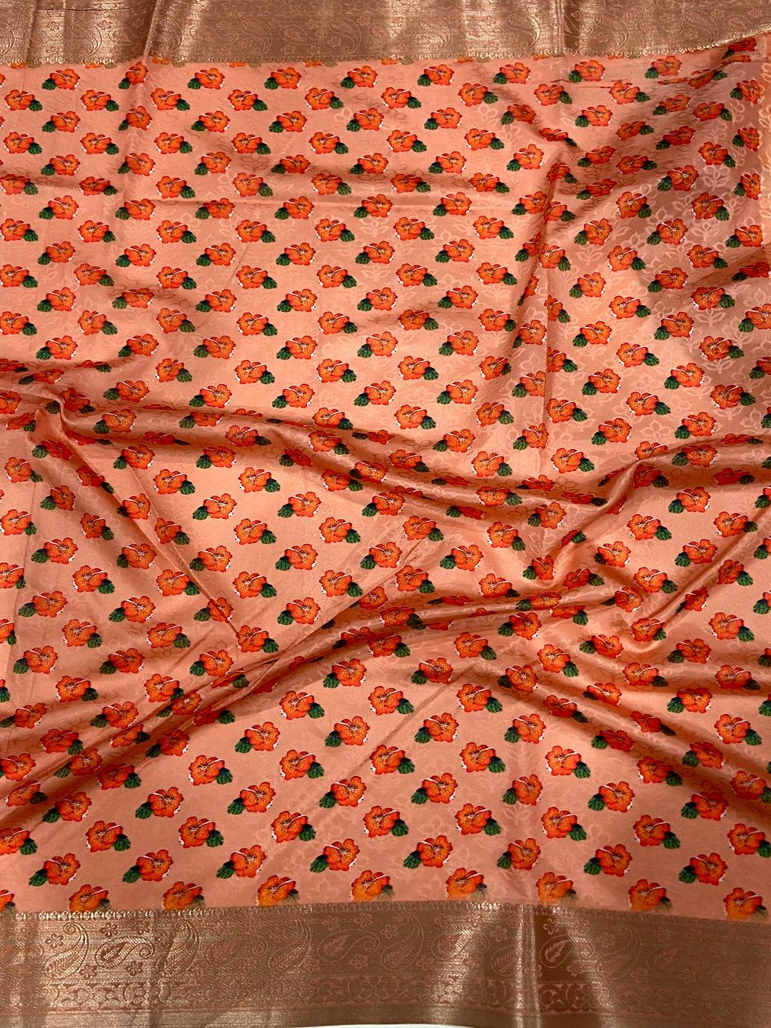 Peach Soft Organza Silk Floral Saree