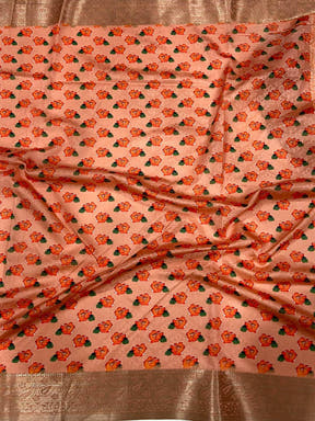 Peach Soft Organza Silk Floral Saree