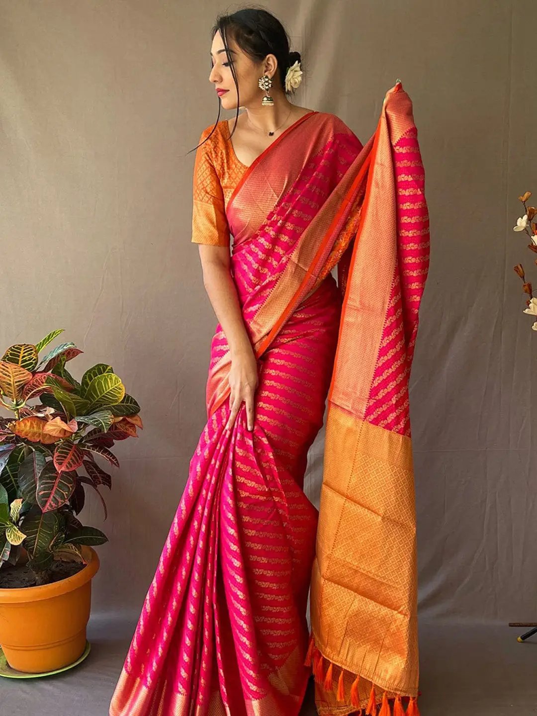  Traditional Hot Pink Colour Patola Saree