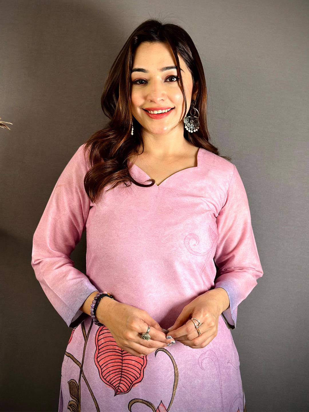 Kalamkari Sweetheart Neck Kurti