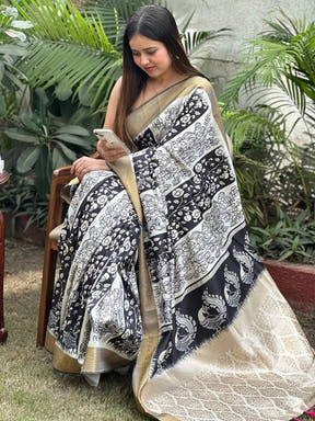 Beautiful Kalamkari saree showcasing exquisite block prints
