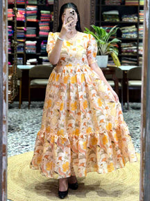 Light Yellow Floral Print Midi Dress