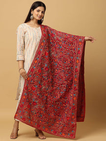 Elegant wine poly chiffon pashmina dupatta with threadwork