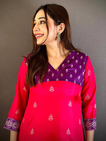 Opulent V Neck Soft Dola Ethnic Kurti