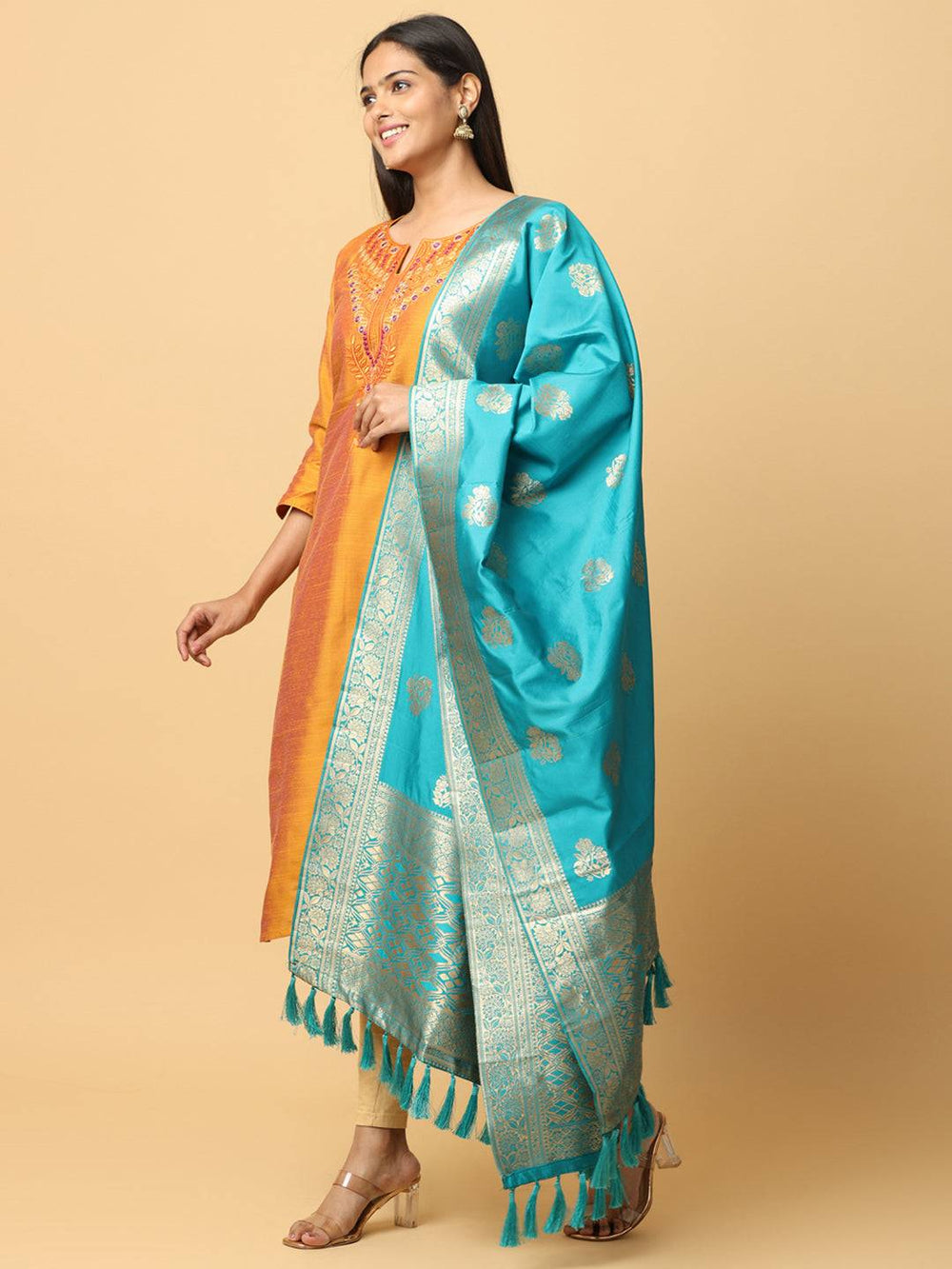 Stylish Rama silk blend dupatta showcasing woven design