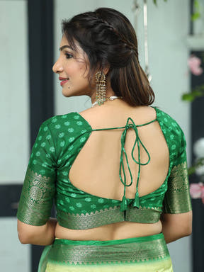 Pichwai Print Zari Weaving Pallu Saree In Light Green Colour