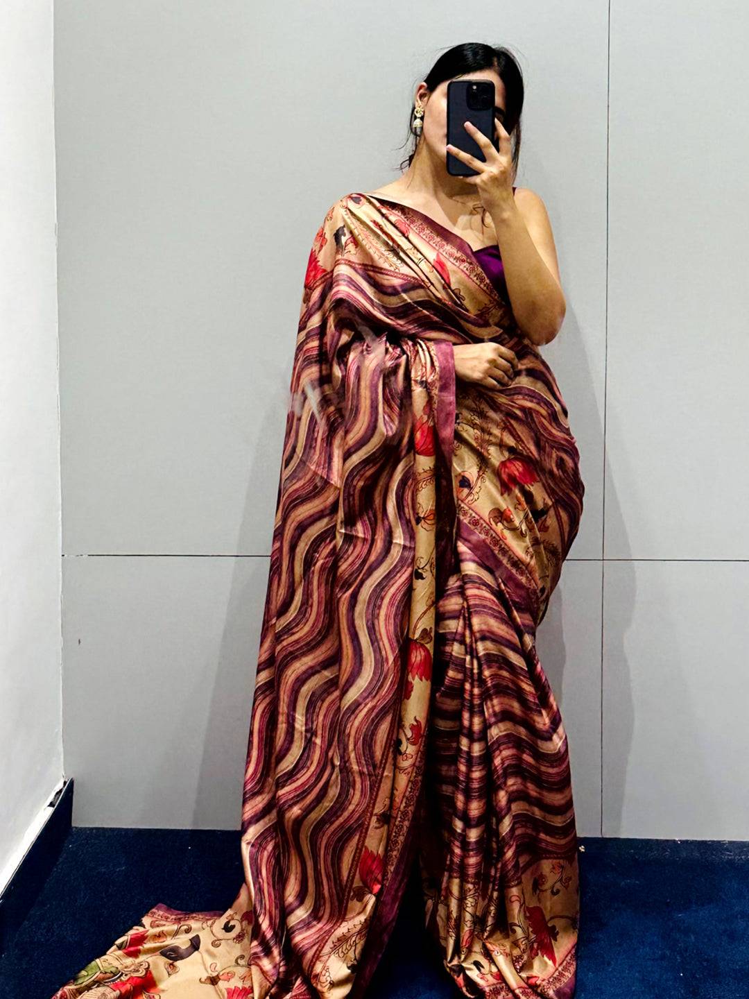 Wine Tussar Silk Saree with Rich Kalamakri and Leheriya Motifs