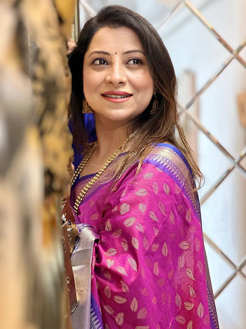 Detailed view of Wine Banarasi Kanchi Pattu Saree