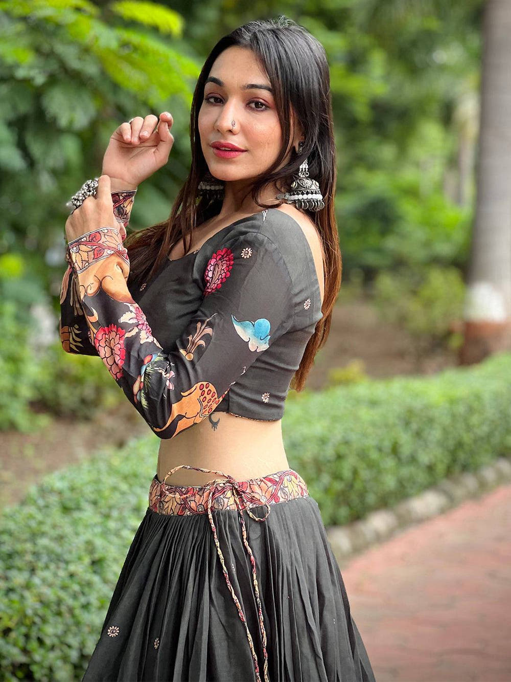 Olive Green Kalamkari Lehenga Set
