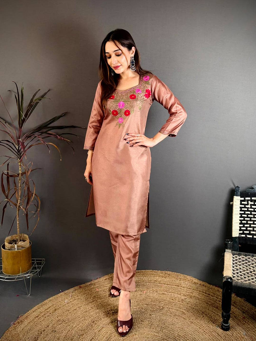 Manipuri Ari Work Diamond Neck Kurti