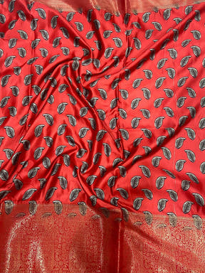 Sea Green Cherry Satin Kalamkari Saree