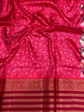 Rose Pink Kalamkari Printed Banarasi Saree