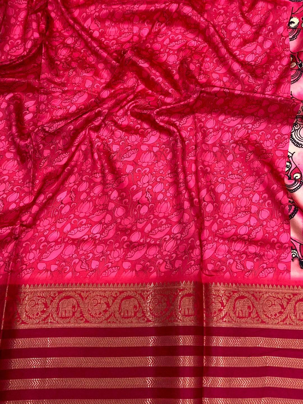 Rose Pink Kalamkari Printed Banarasi Saree