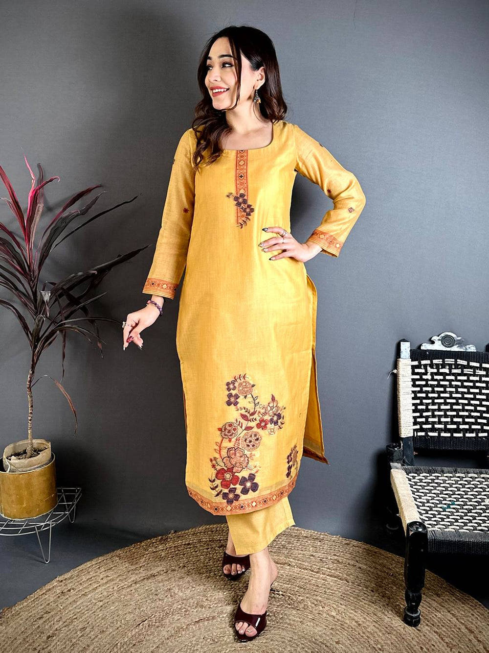 Classic Mustard Mul Cotton Floral Dress