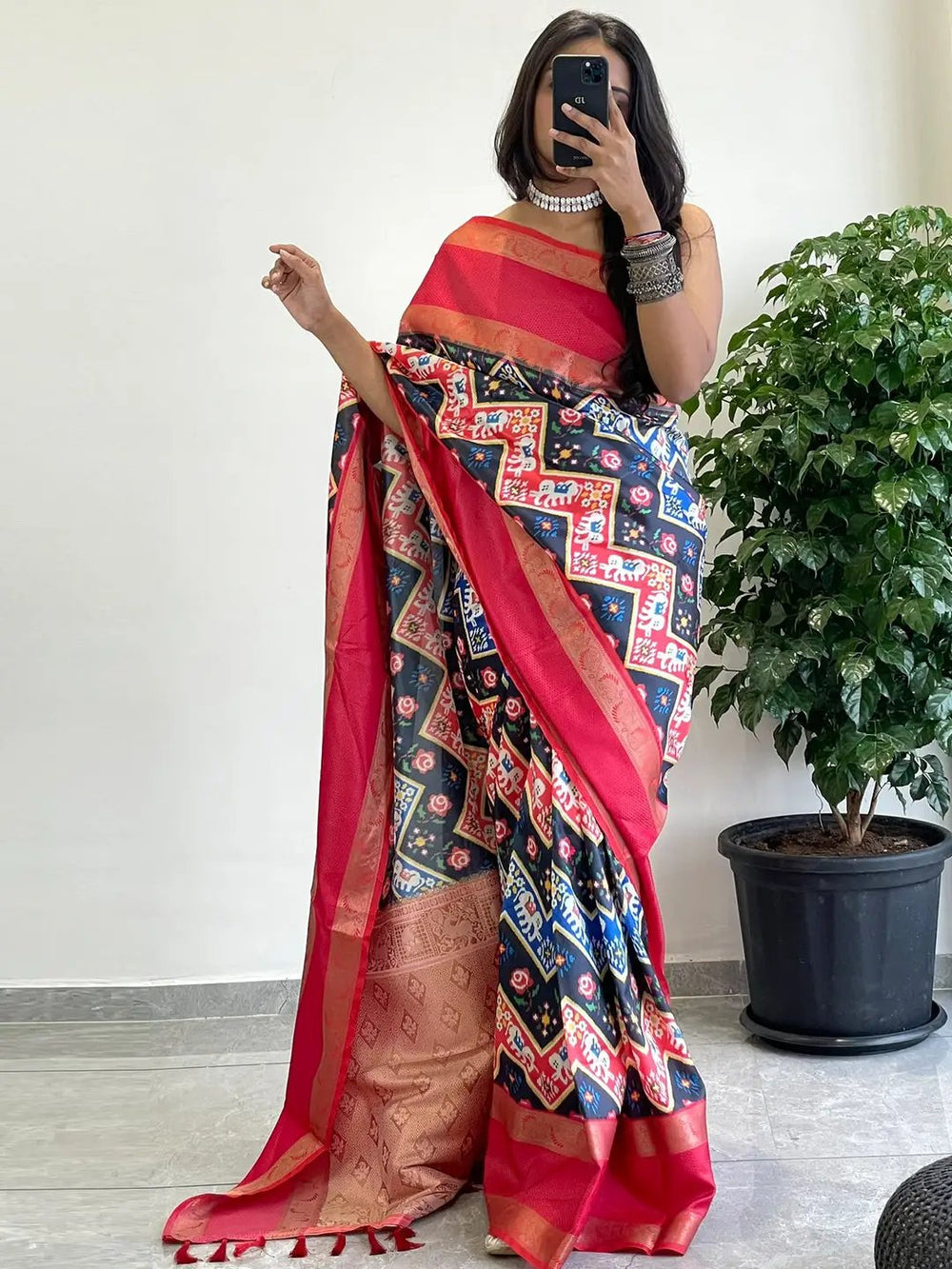 Vibrant Soft Silk Saree with Gadwal Border and Pochampally Print