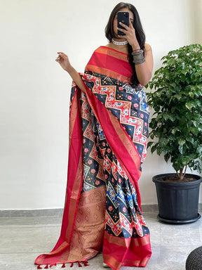 Vibrant Soft Silk Saree with Gadwal Border and Pochampally Print