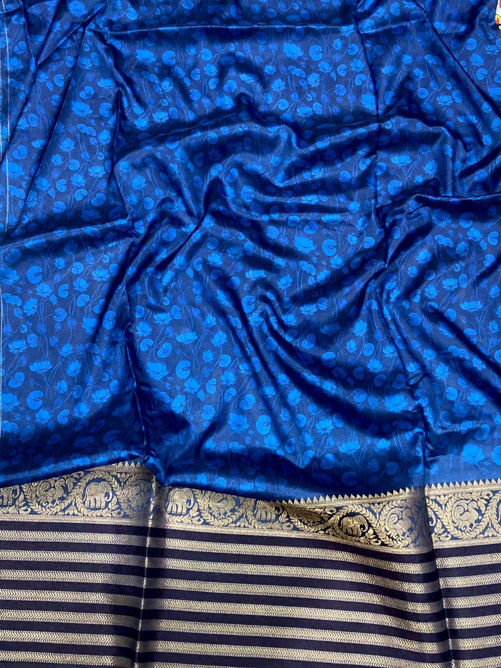 Blue Kalamkari Digital Print Pattu Saree